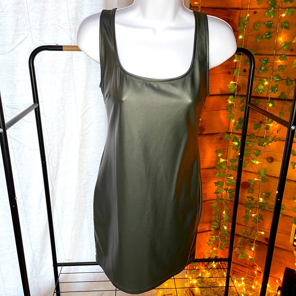 Metallic Green-Gray Stretchy Body-Con Dress